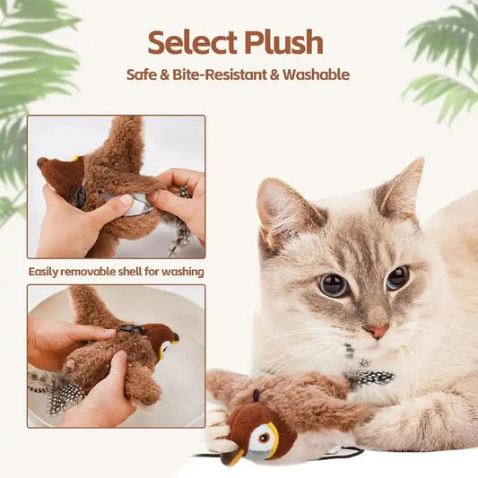 Interactive Chirping Flapping Bird Toy for Cats | Touch-Activated Hunting Toy
