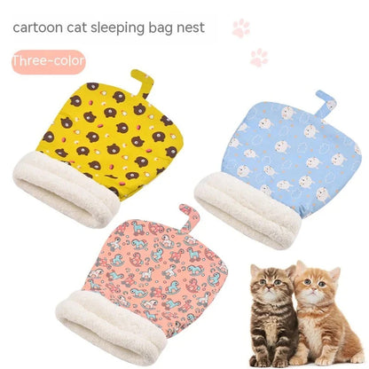Cozy Cartoon Cat Sleeping Bag Bed – Warm Plush Cat Nest for Winter