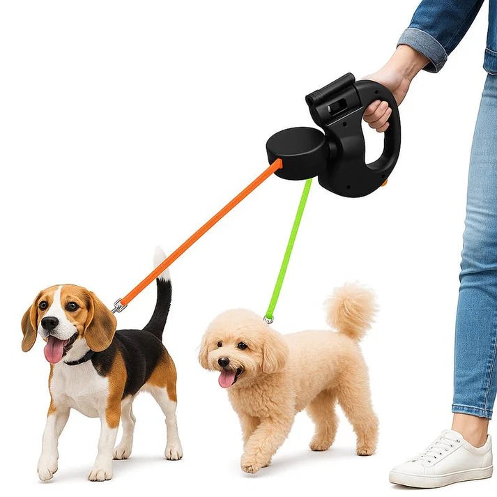 Tangle-Free Dual Dog Leash with 360° Swivel Head – For 2 Small to Medium Dogs (30 lbs)