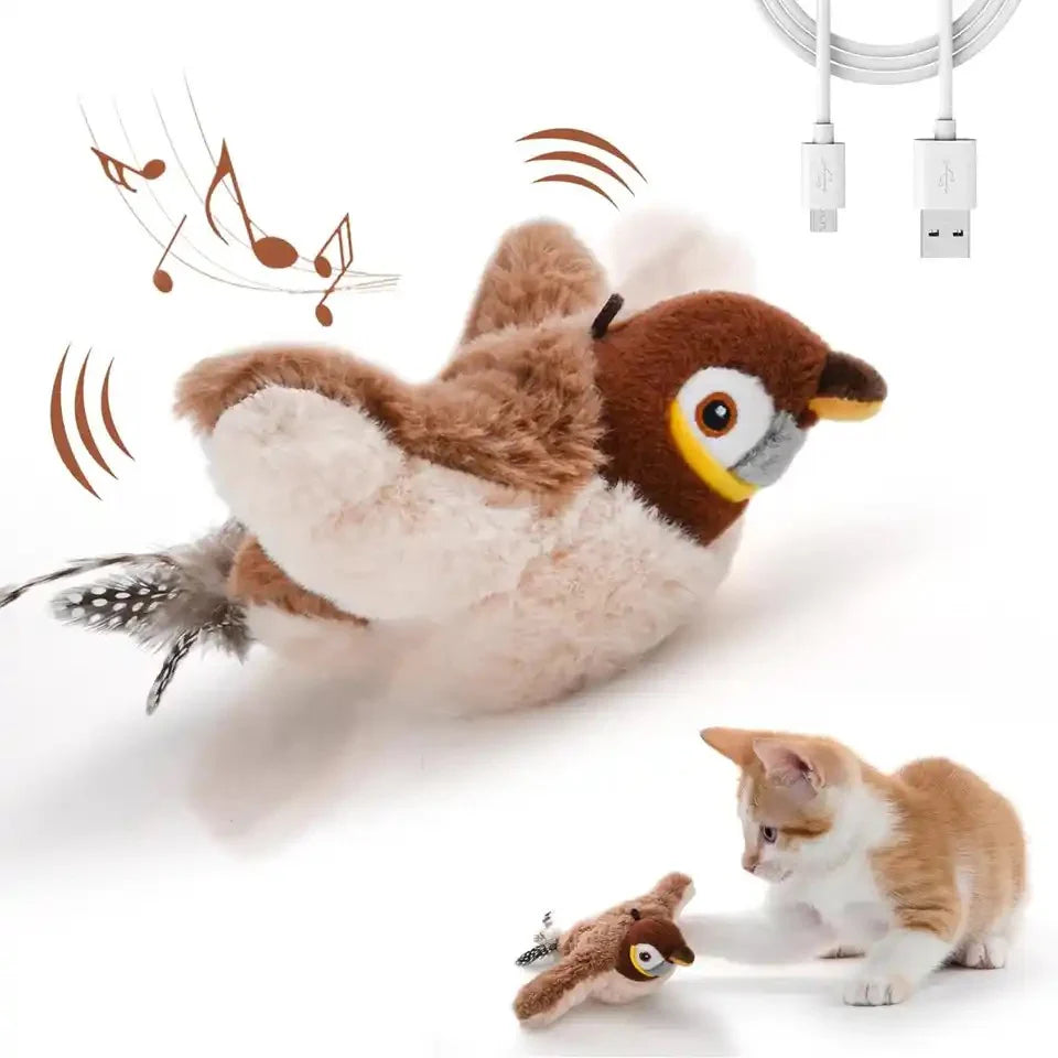 Interactive Chirping Flapping Bird Toy for Cats | Touch-Activated Hunting Toy