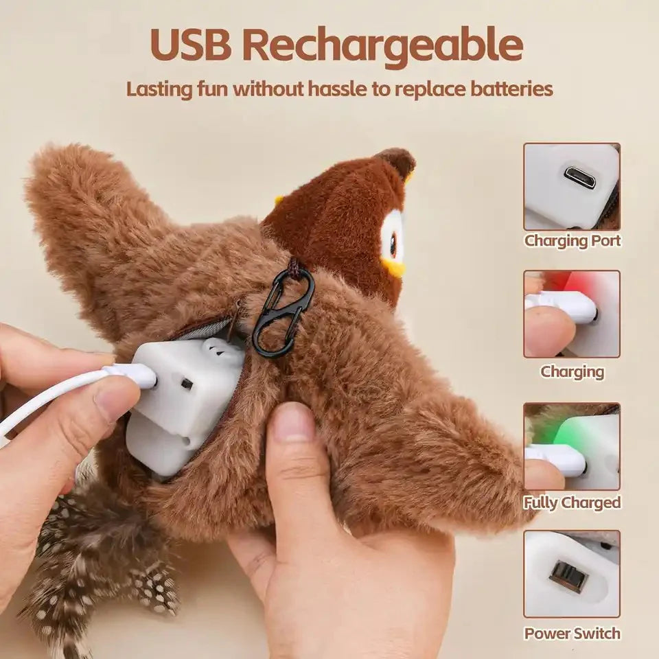 Interactive Chirping Flapping Bird Toy for Cats | Touch-Activated Hunting Toy