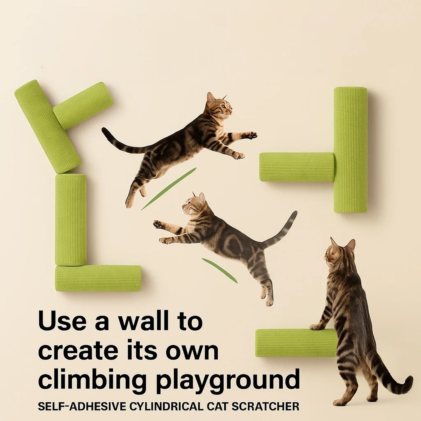 Self-Adhesive Cylindrical Cat Scratcher – Wall Mounted Scratch & Climb Toy