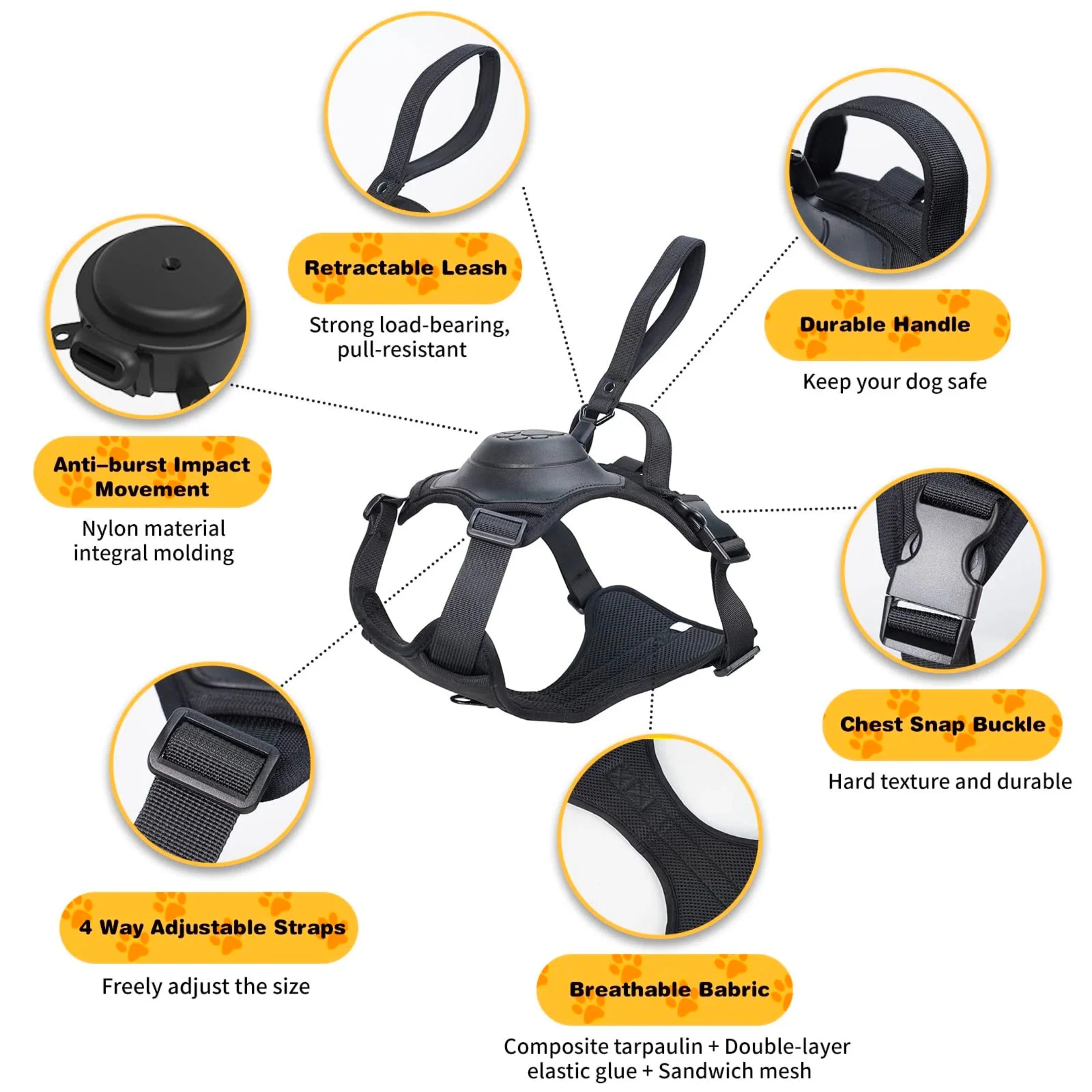3 in 1 Dog Harness with Built-In Leash