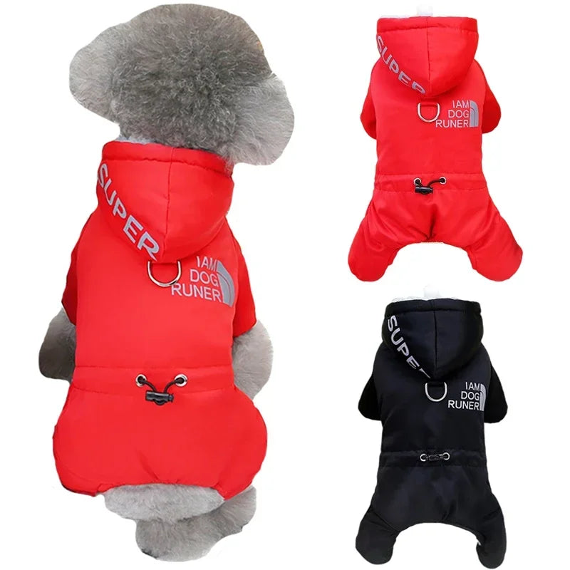 Winter Hooded Dog Jumpsuit | Warm Padded Full-Body Outfit for Small Dogs