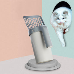 All-In-One Cat Litter Scoop Pet Toilet Picker Removable Portable Plastic Scoop(Gray White)