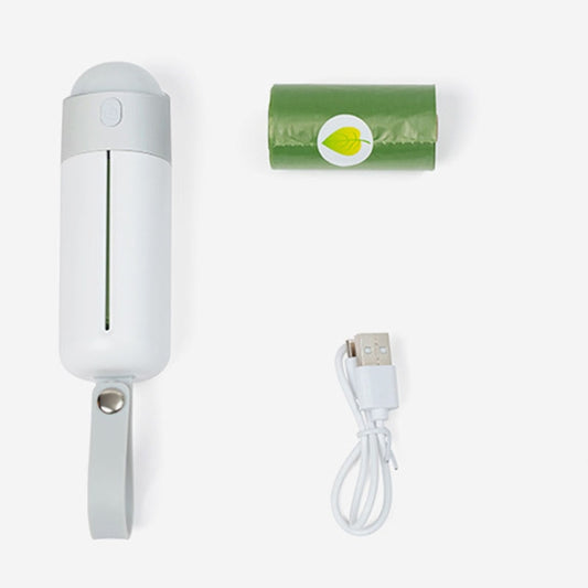 Portable Dog Poop Picker Pet Waste Bag Dispenser With LED Light(White) - The Zoo Mart