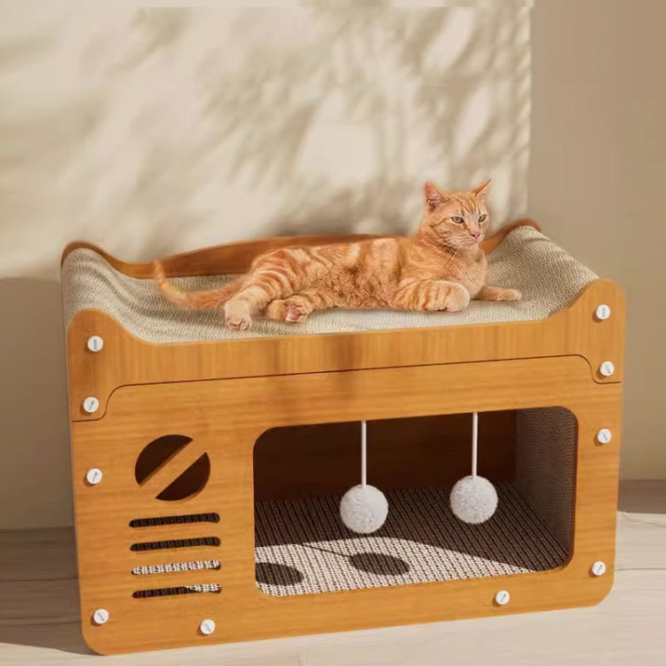2 In 1 Cat Scratching Board Spacious Kitten Scratcher Box Lounge Bed Sturdy Cat House, Style: Two Layer
