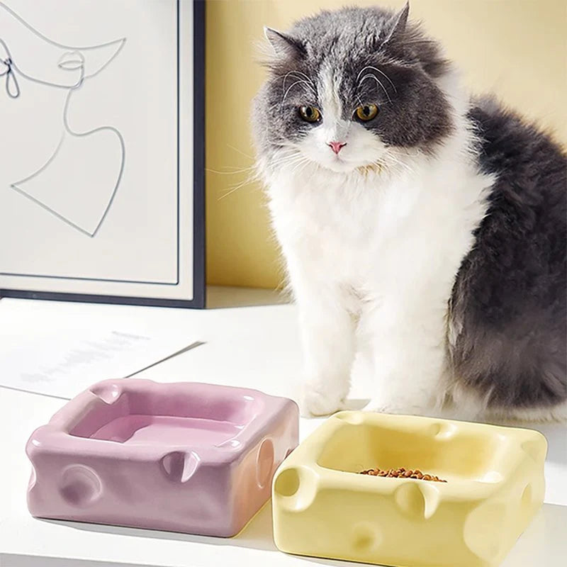Cute Ceramic Pet Bowl with Cheese Shape
