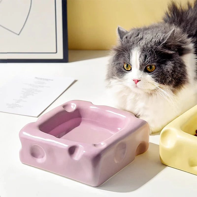 Cute Ceramic Pet Bowl with Cheese Shape