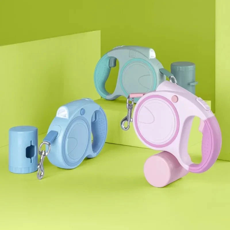 Retractable Leash With LED Poop Bag Dispenser
