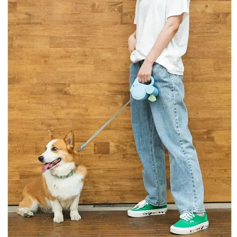 Retractable Leash With LED Poop Bag Dispenser