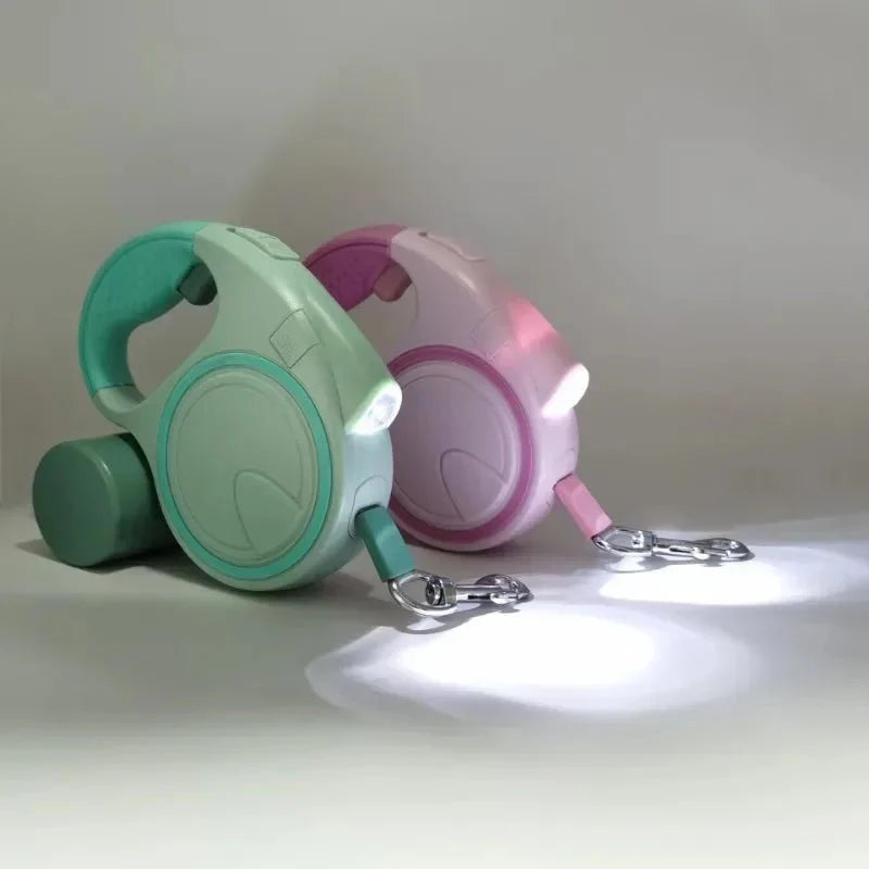 Retractable Leash With LED Poop Bag Dispenser